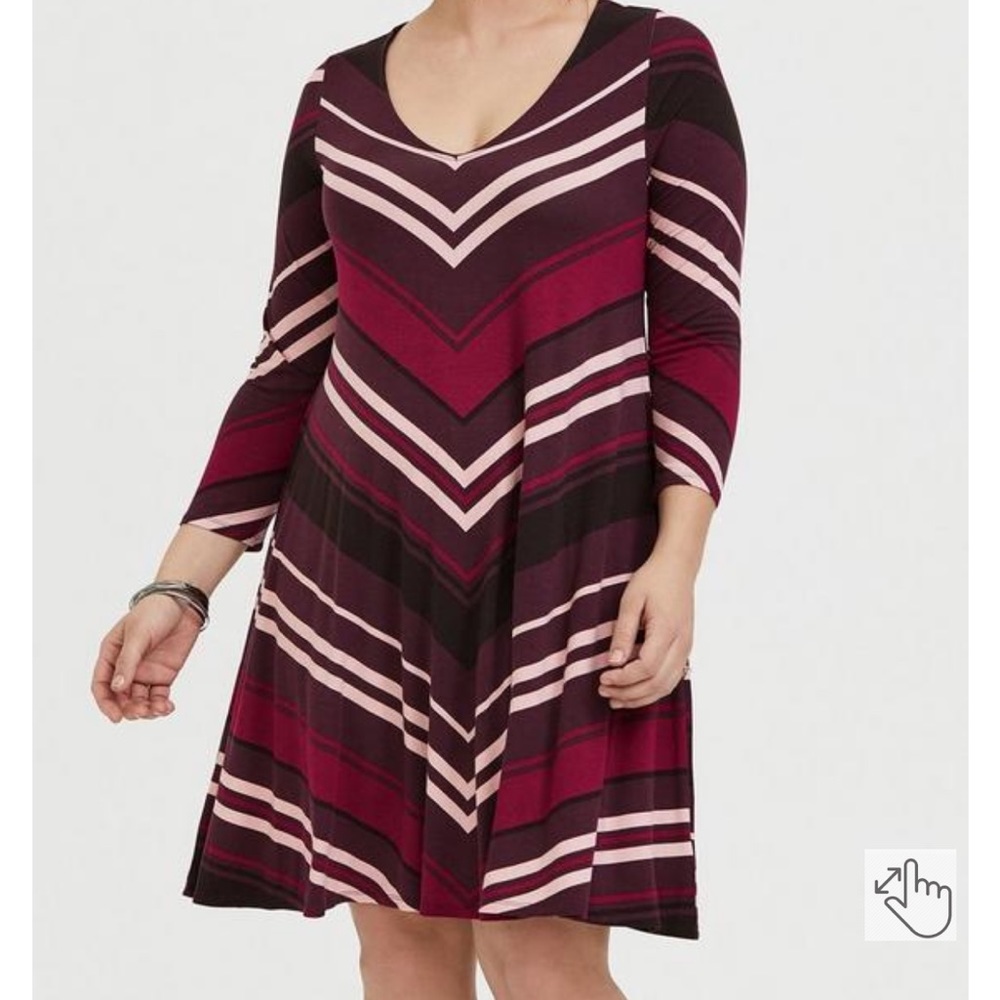 Torrid burgundy & pink stripe jersey knit dress